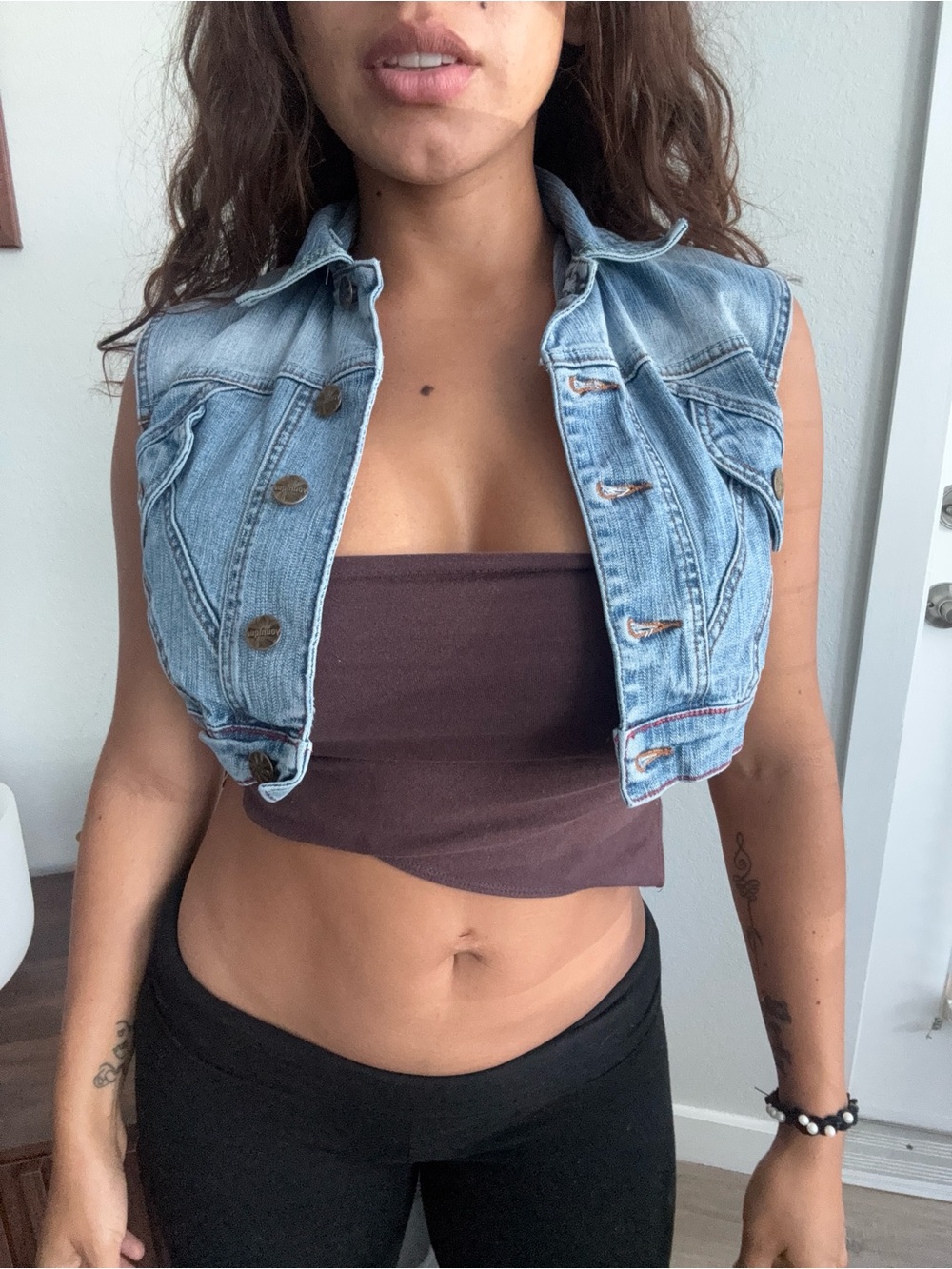 Vintage Denim Cropped Vest - Light Blue | Women Tops